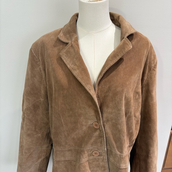 Covington Women’s 100% Suede Brown Beige Leather Blazer Jacket Vtg 90s Sz 20-22W - Picture 2 of 9